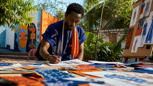 Designer sketching African modern fashion designs