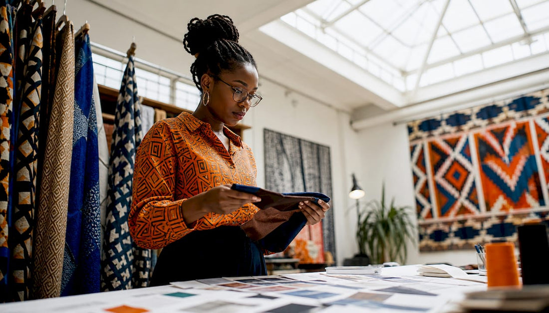 Textile specialist inspecting ethical fabric samples