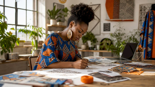 Designer sketching Ankara-inspired patterns in studio