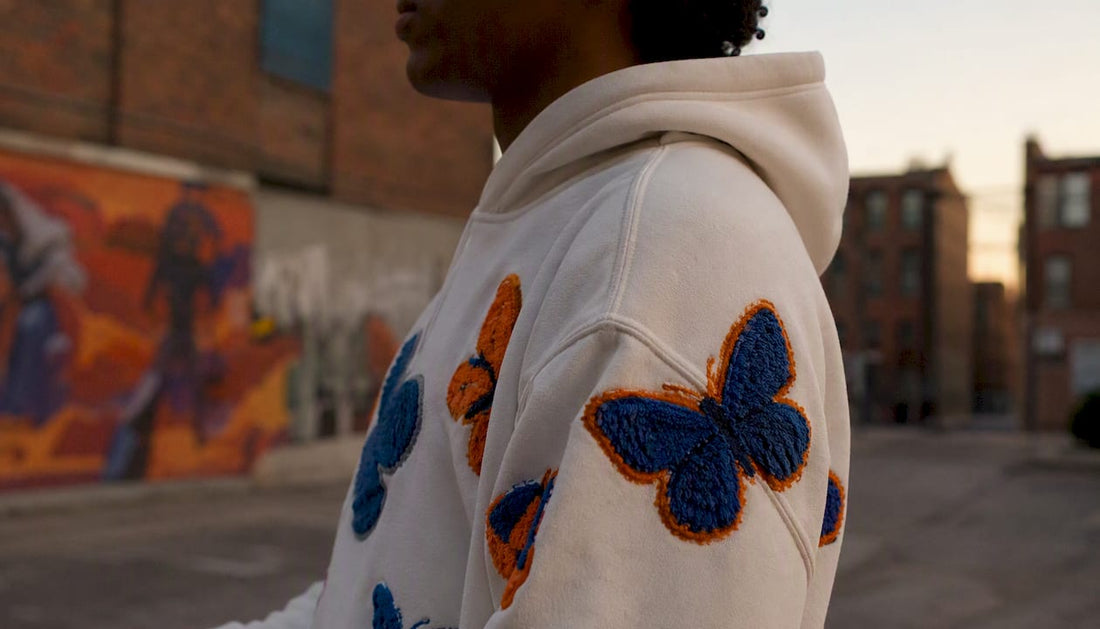 Close-up of heavyweight Afro hoodie embroidery