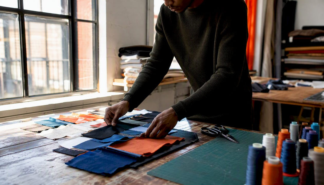 Hands weighing fabric swatch in textile lab