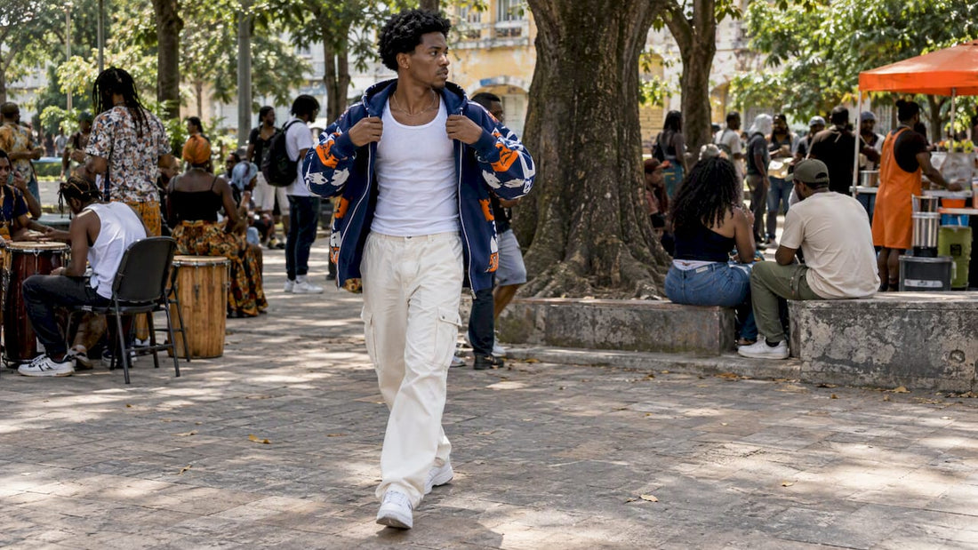 Afro-Colombian adult opening hoodie in warm weather