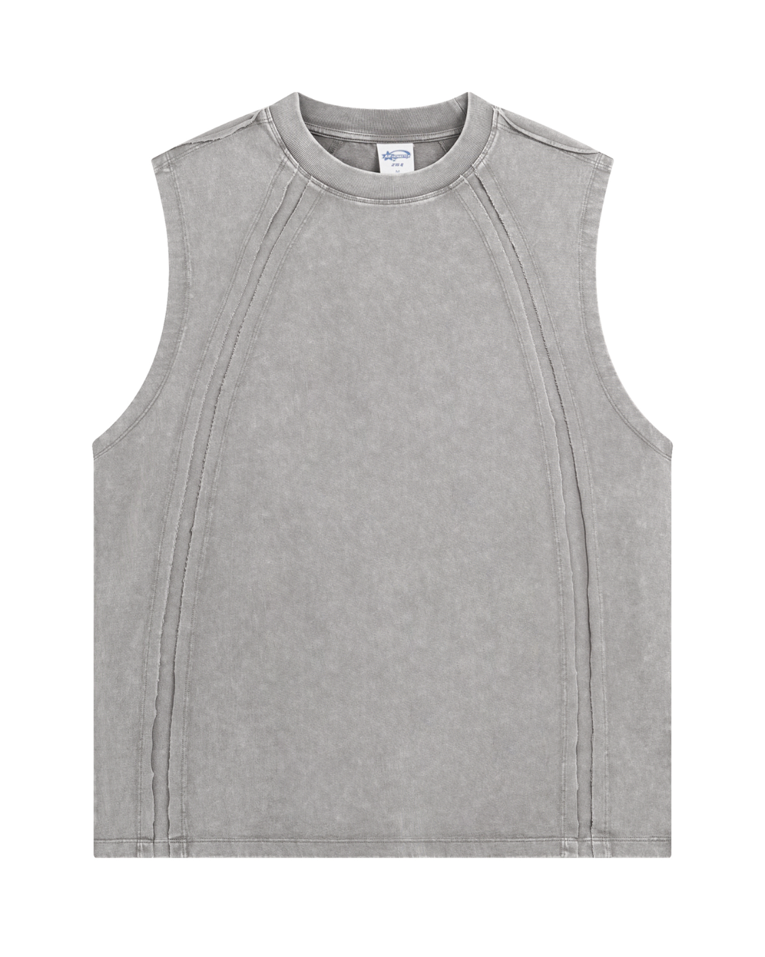 GREY WASHED CURVED SEAM SLEEVELESS TEE