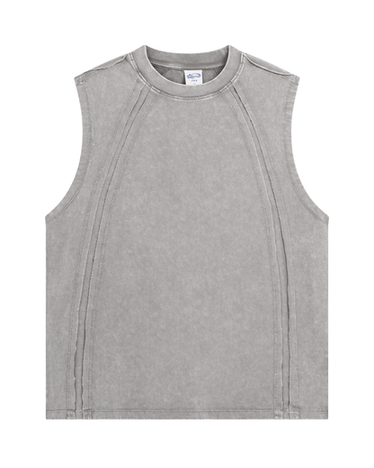 GREY WASHED CURVED SEAM SLEEVELESS TEE