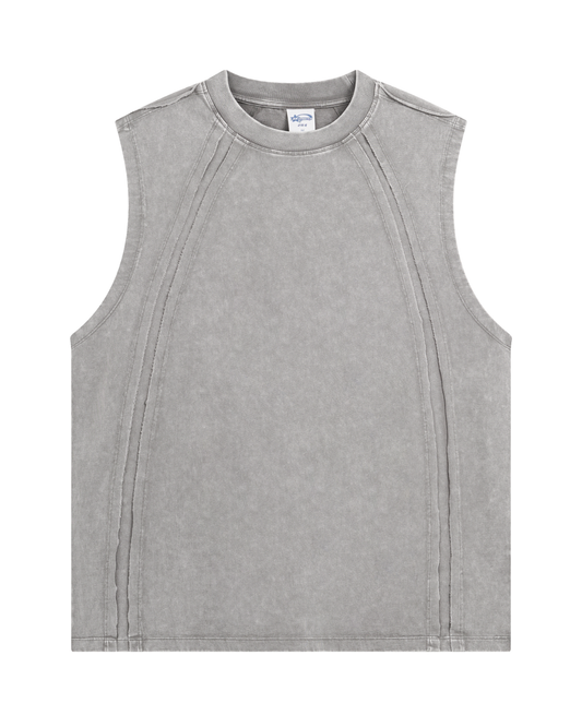 GREY WASHED CURVED SEAM SLEEVELESS TEE