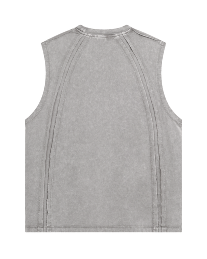 GREY WASHED CURVED SEAM SLEEVELESS TEE