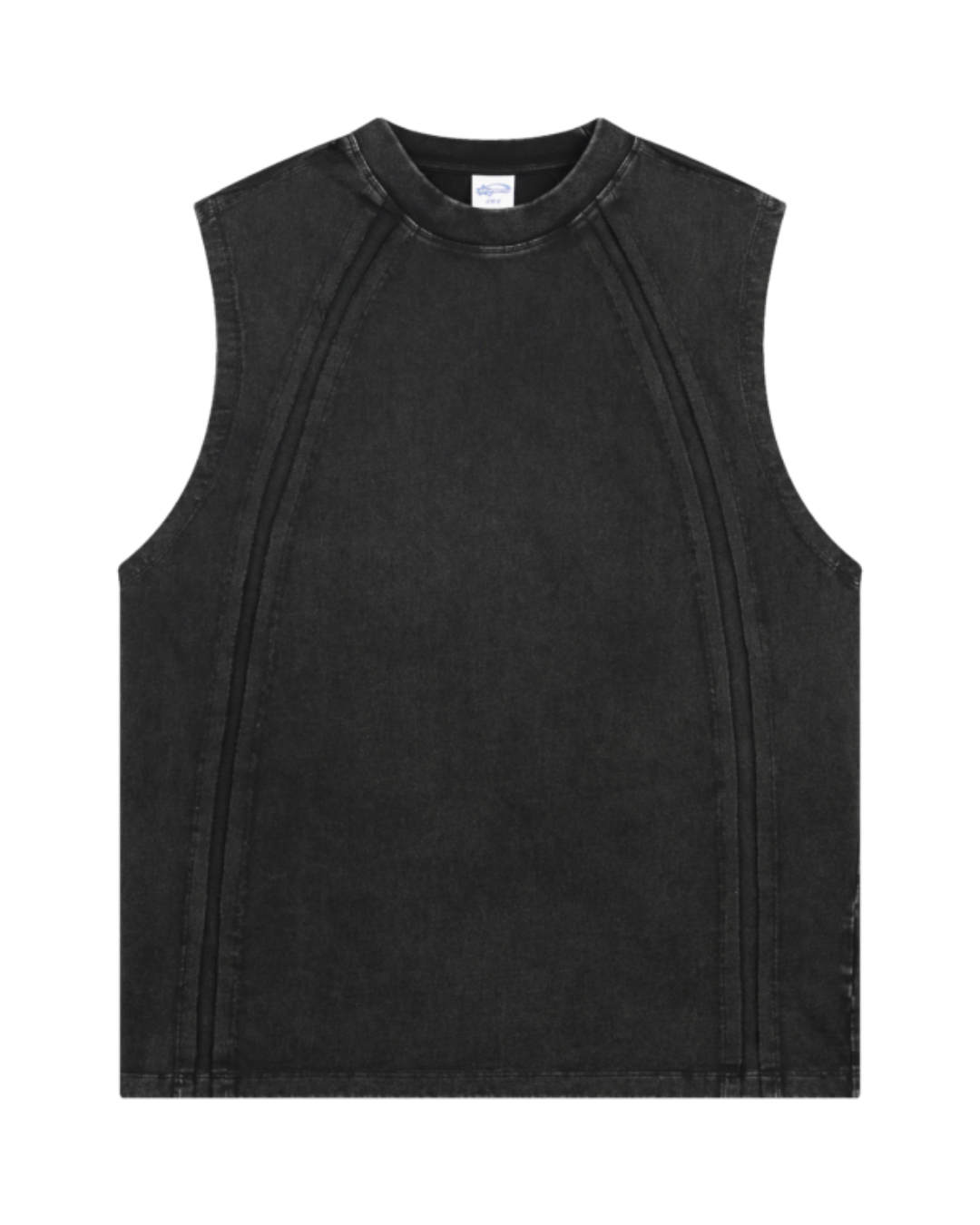 BLACK WASHED CURVED SEAM SLEEVELESS TEE