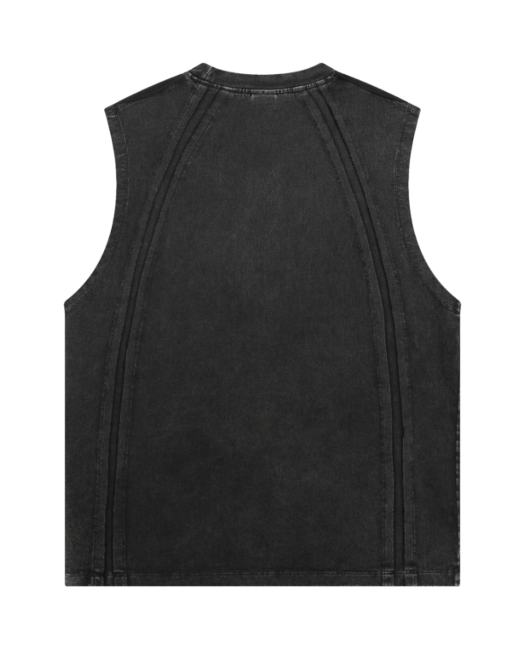 BLACK WASHED CURVED SEAM SLEEVELESS TEE