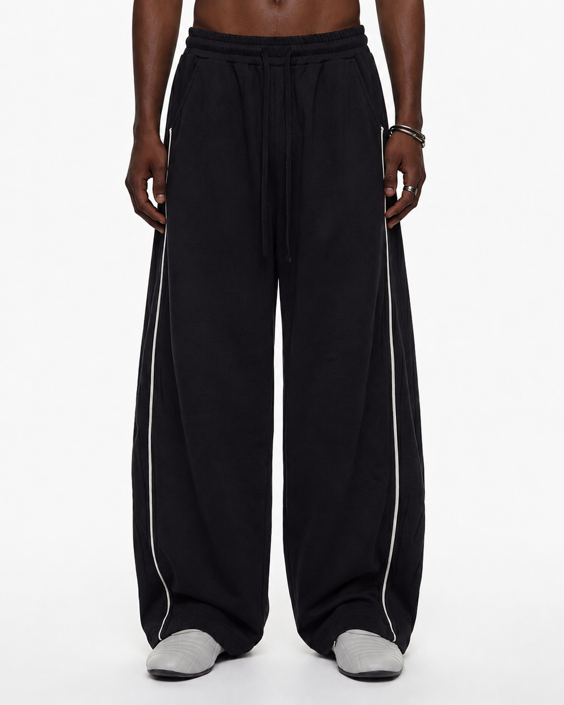 Black CURVED WIDE-LEG SWEATPANTS