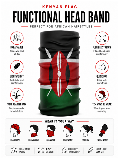 KENYAN FLAG — MULTIPURPOSE HEADBAND BANDANA [Ice Silk]