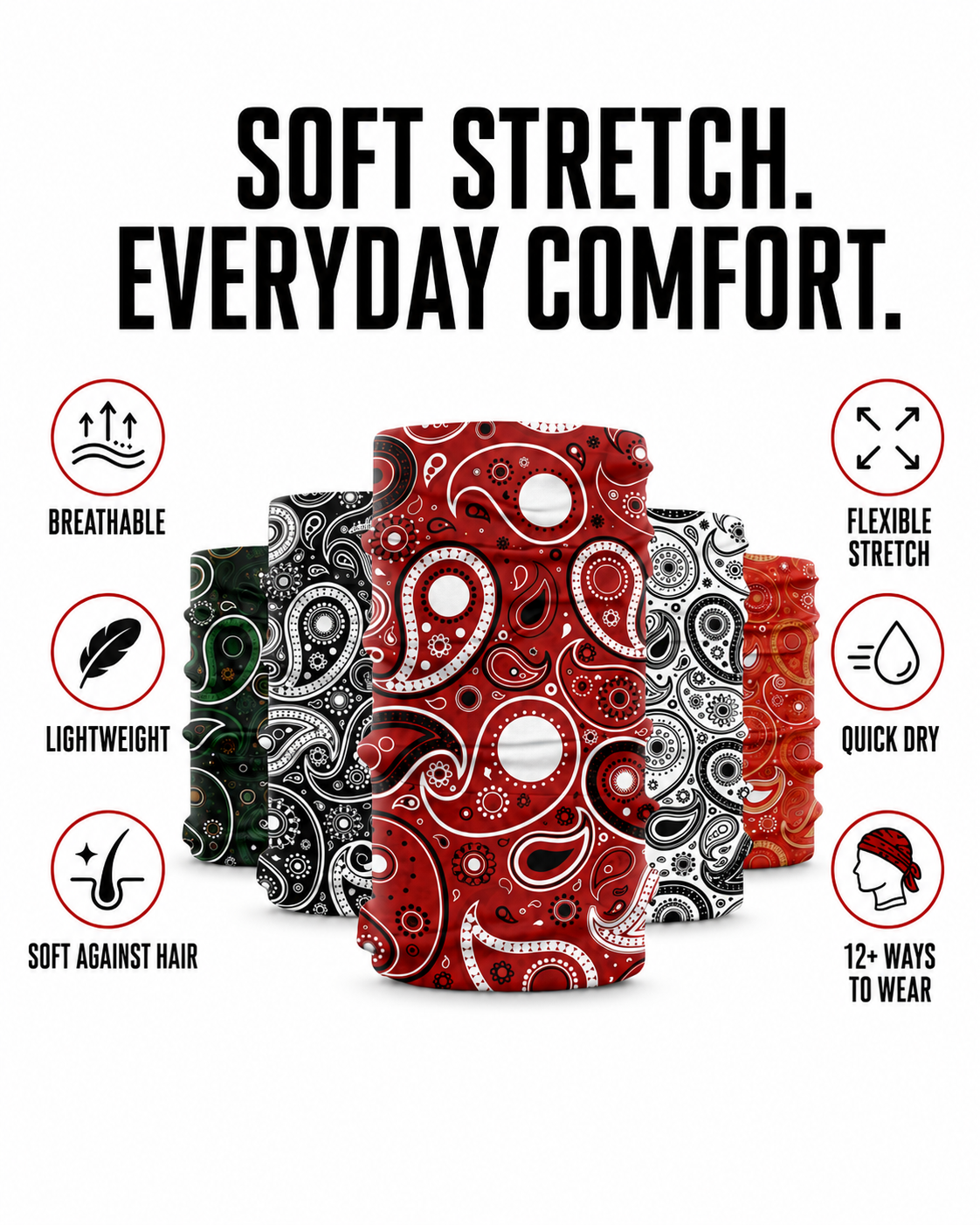 5-PACK OG AFRO - HEADBAND BANDANAS
